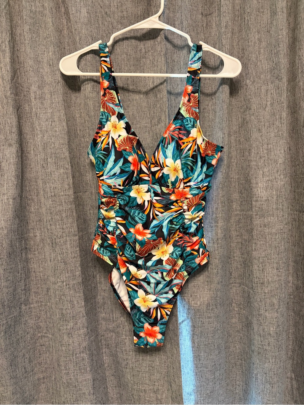SHEIN Tropical Floral One-Piece Swimsuit - Black, Teal, Orange, Yellow